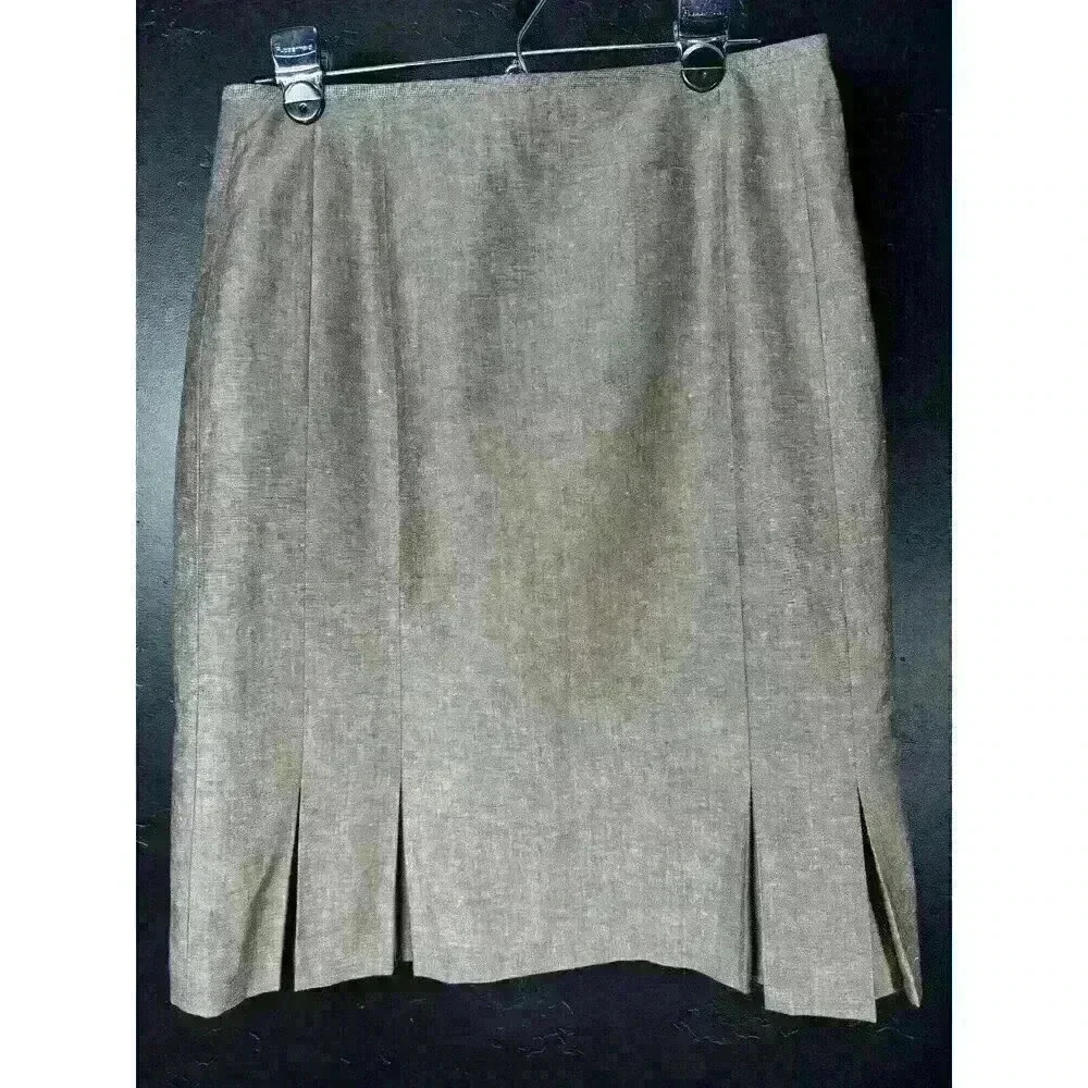 Tahari Arthur S. Levine Pleated Preppy Knee Length A-Line Skirt Brown Size 6